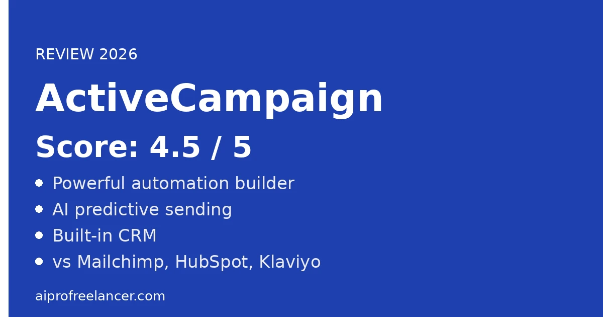 ActiveCampaign Review 2026 cover with score 4.5 out of 5