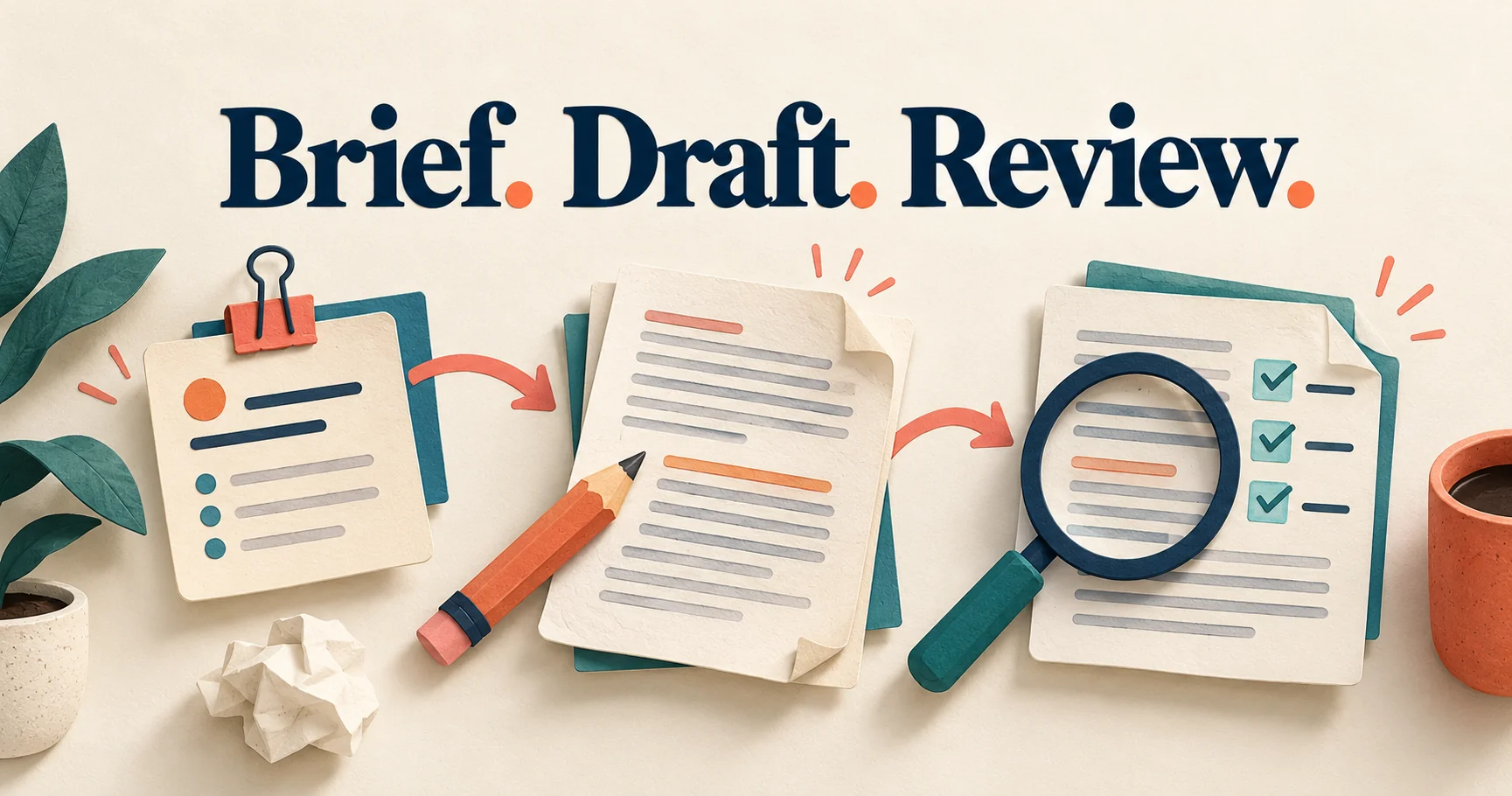 Client writing workflow: brief, draft, verify and approve